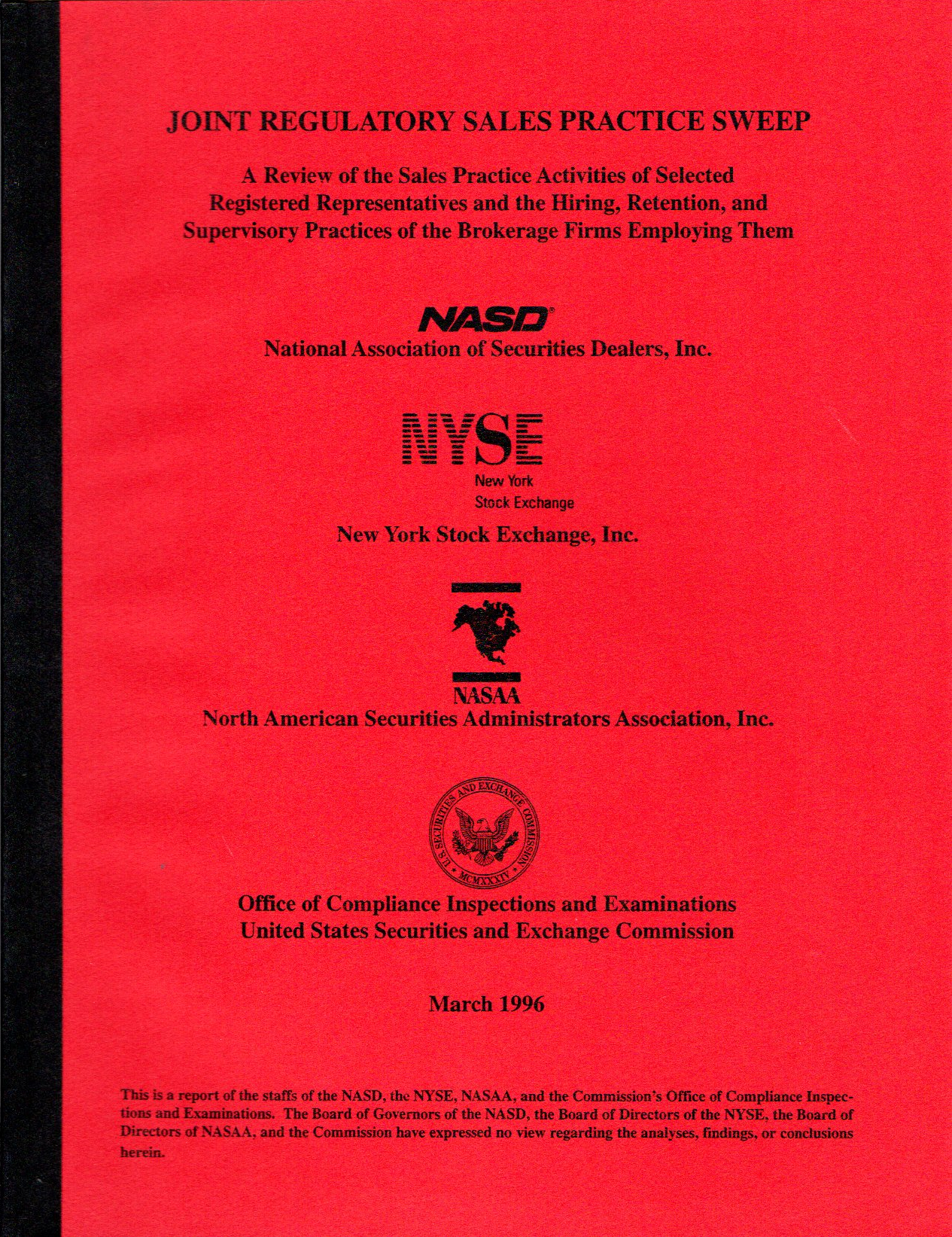 Joint Regulatory Sales Practice sweep report